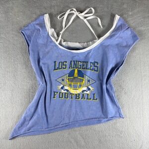 Fashion Nova Graphic Tee Women L Blue Excellent Asymmetrical Football Halter